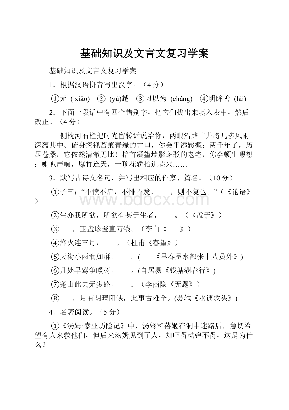 基础知识及文言文复习学案.docx