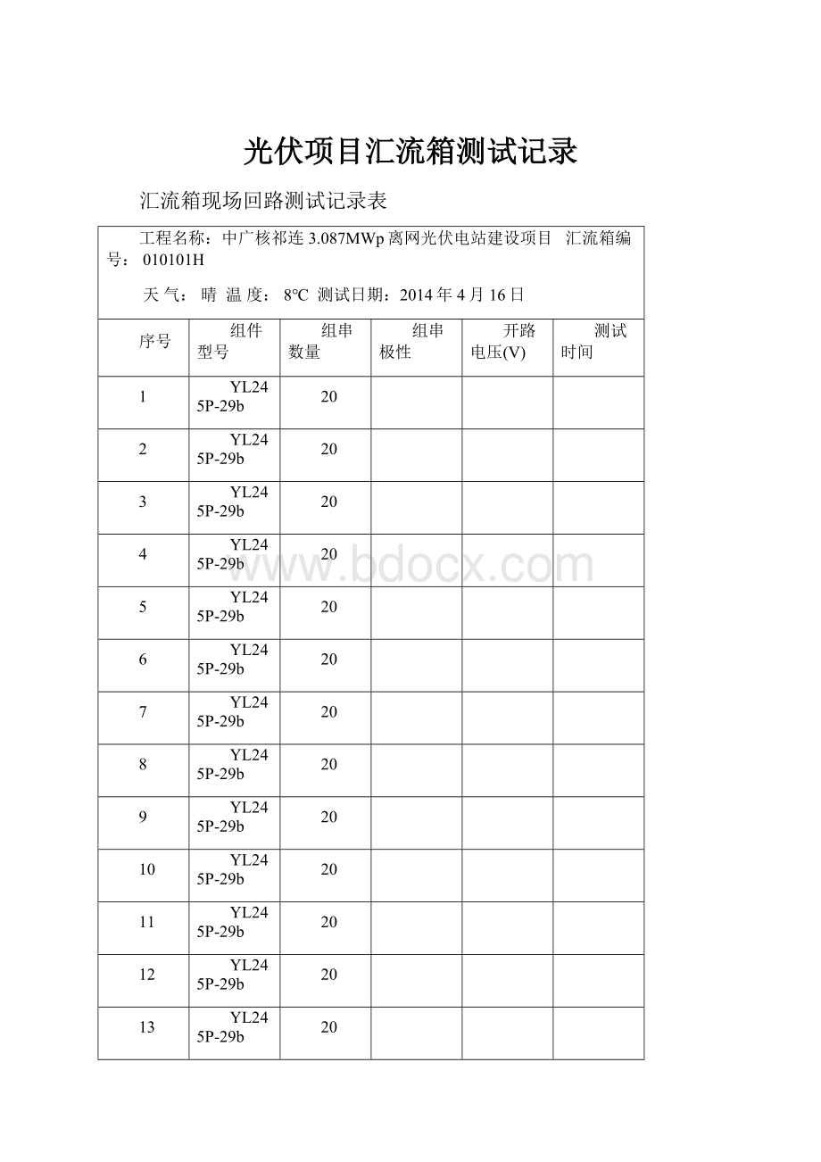 光伏项目汇流箱测试记录.docx_第1页