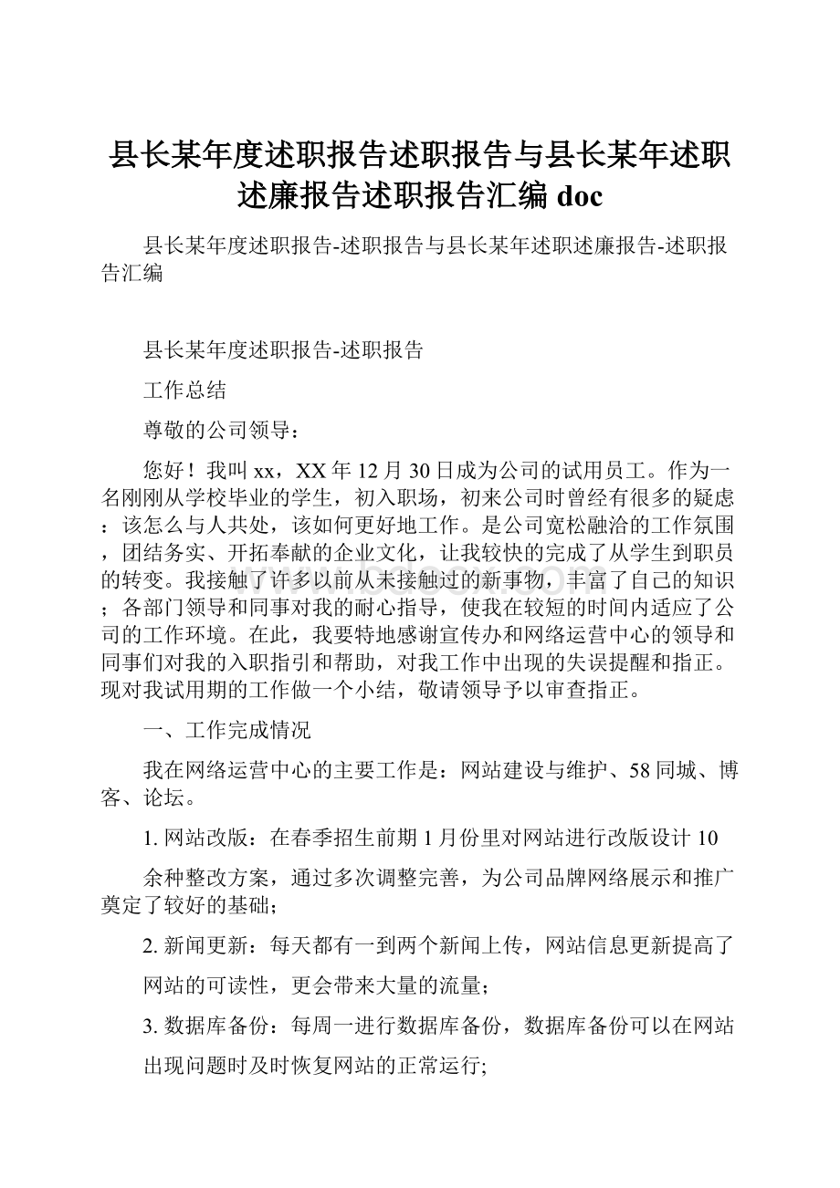 县长某年度述职报告述职报告与县长某年述职述廉报告述职报告汇编doc.docx