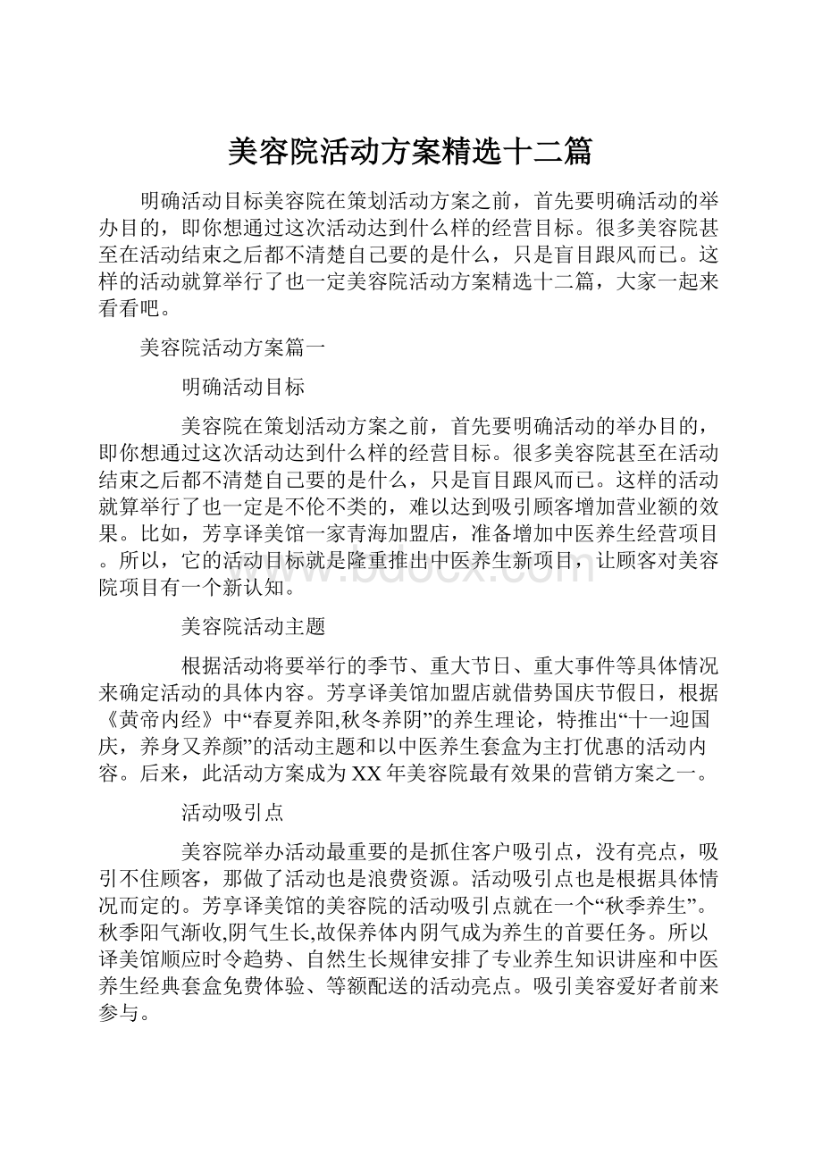 美容院活动方案精选十二篇.docx