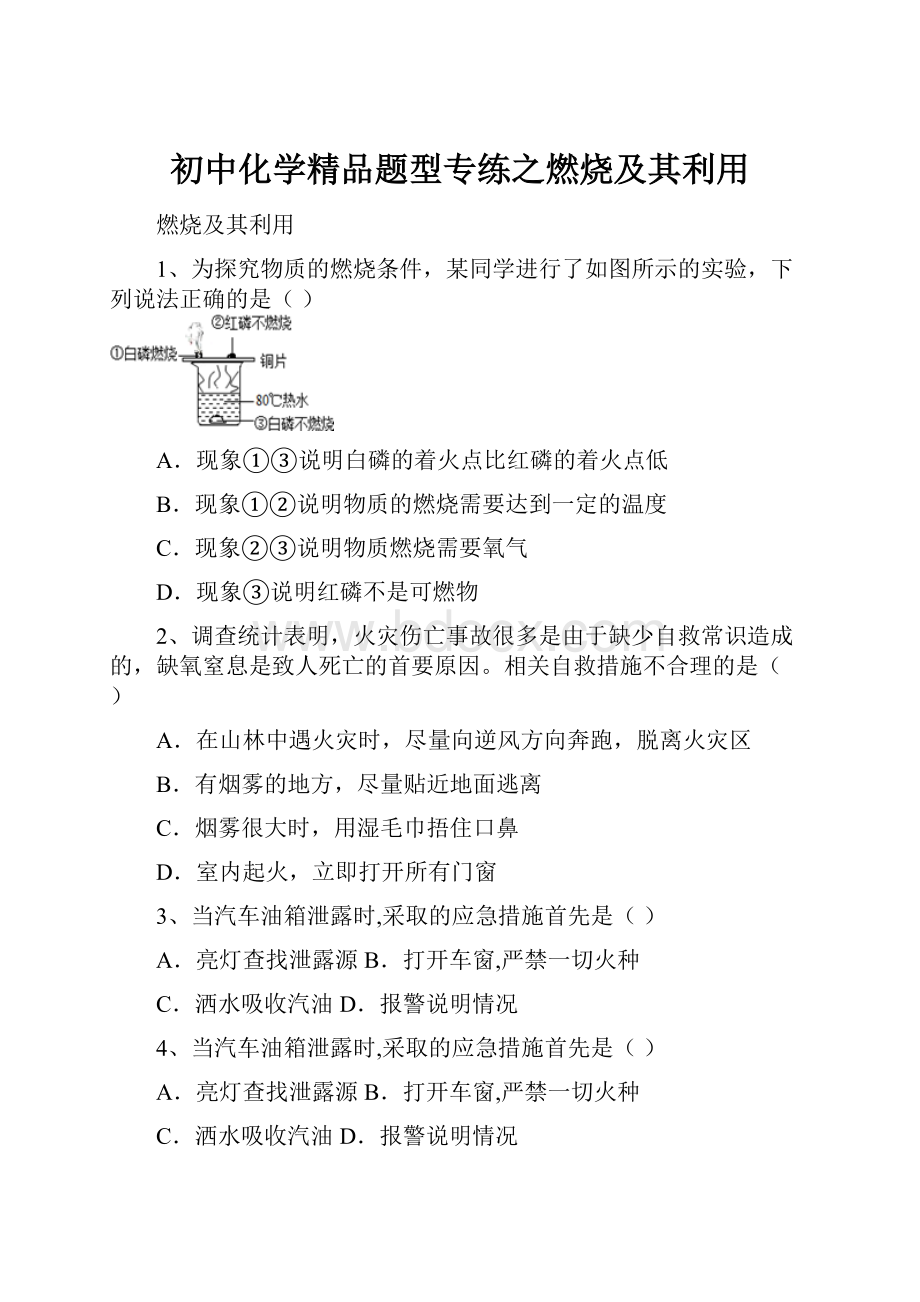 初中化学精品题型专练之燃烧及其利用.docx