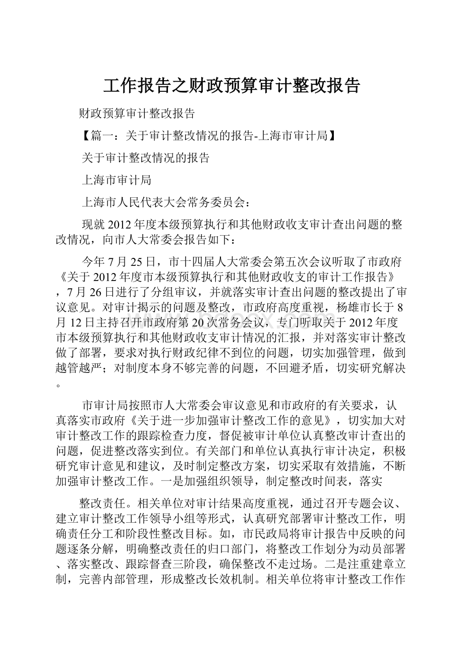 工作报告之财政预算审计整改报告.docx