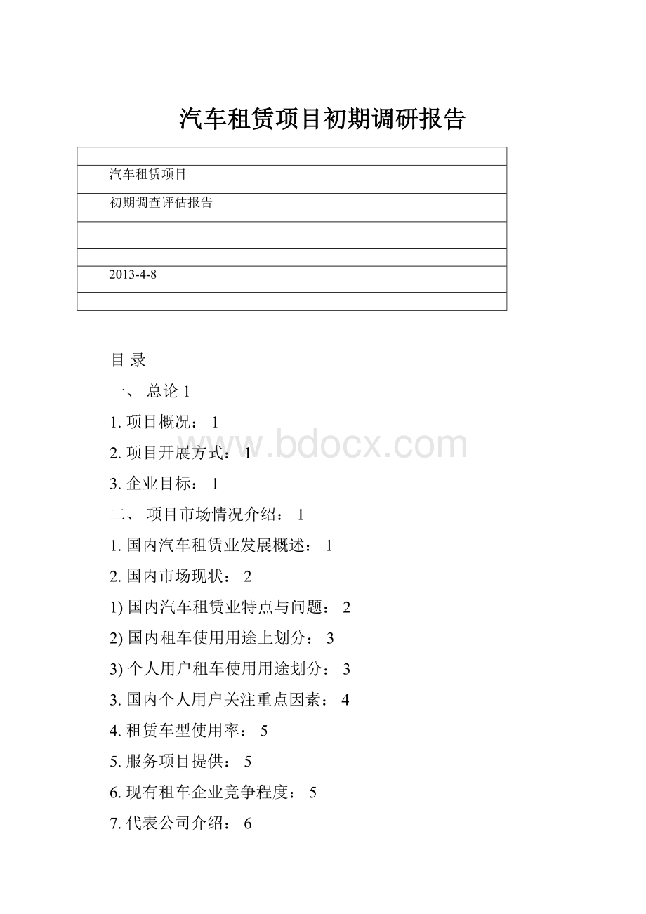 汽车租赁项目初期调研报告.docx