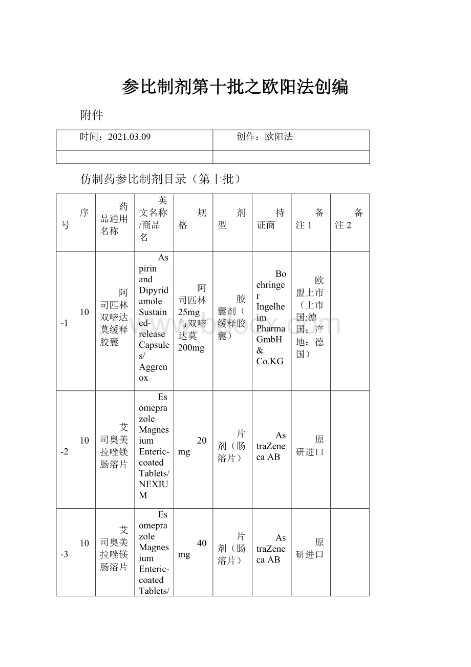 参比制剂第十批之欧阳法创编.docx