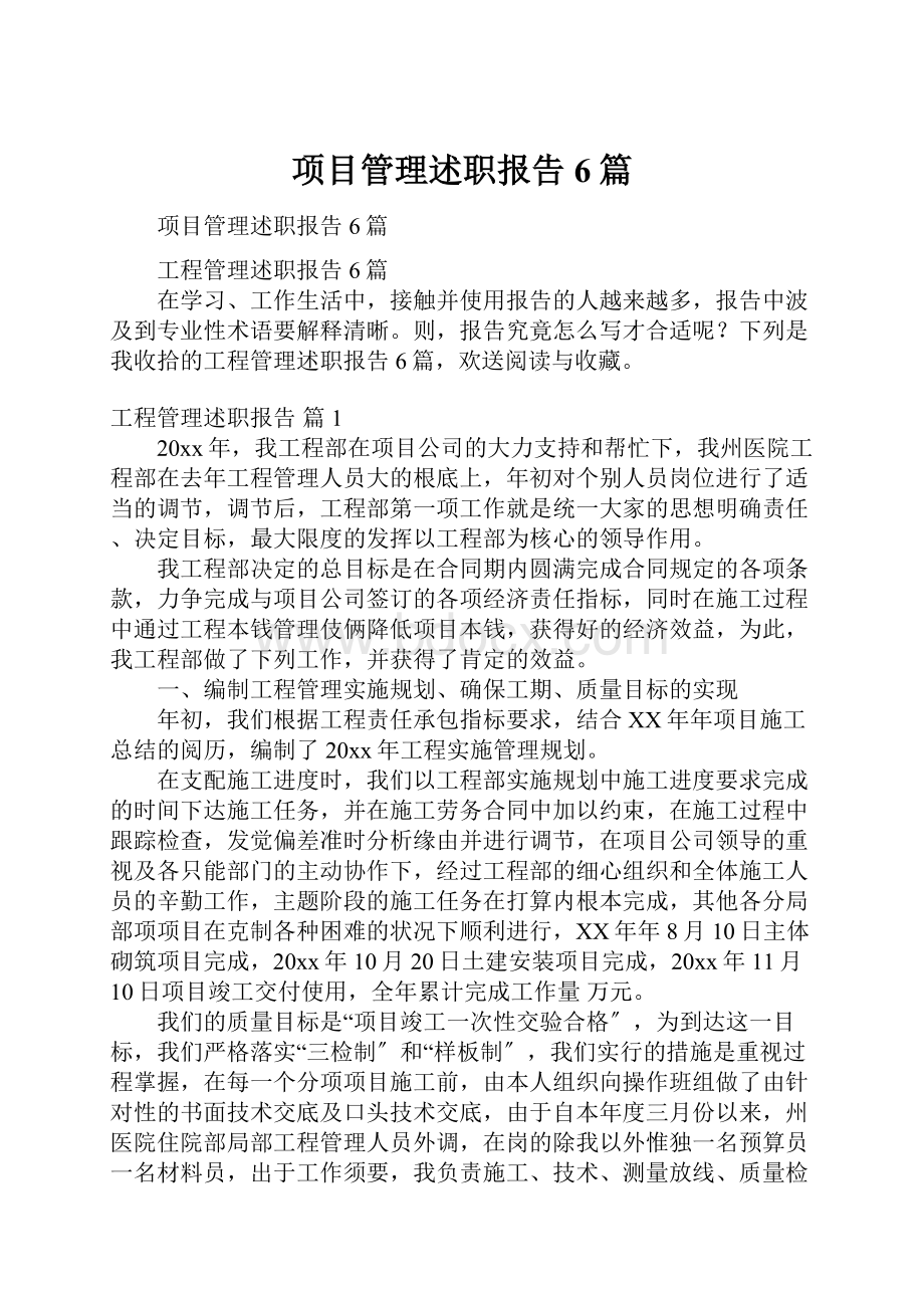 项目管理述职报告6篇.docx