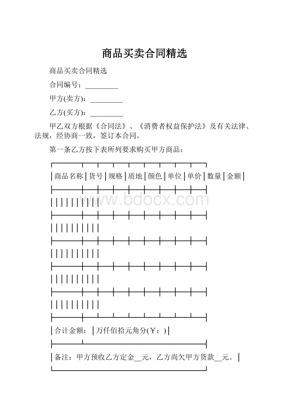 商品买卖合同精选.docx_第1页