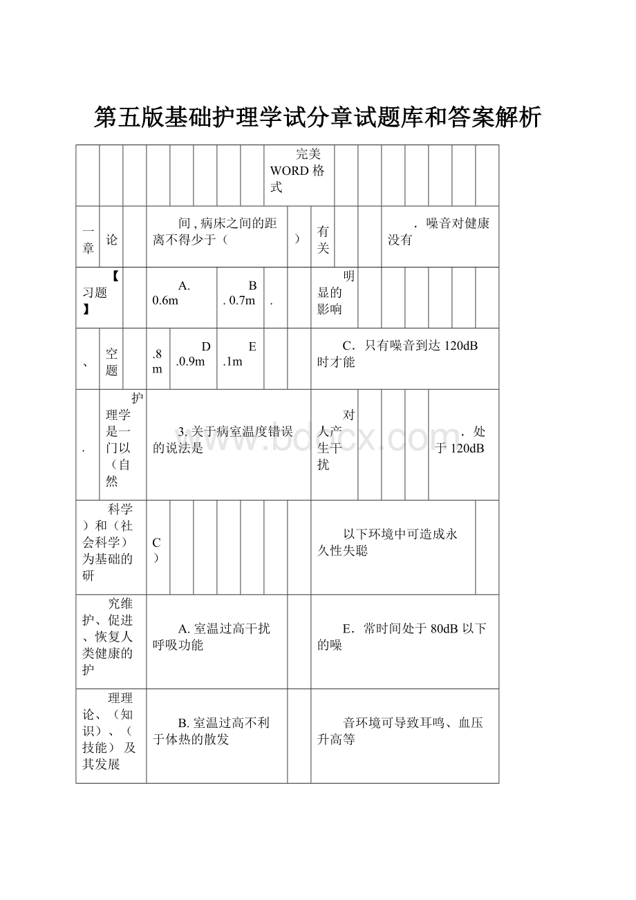 第五版基础护理学试分章试题库和答案解析.docx_第1页