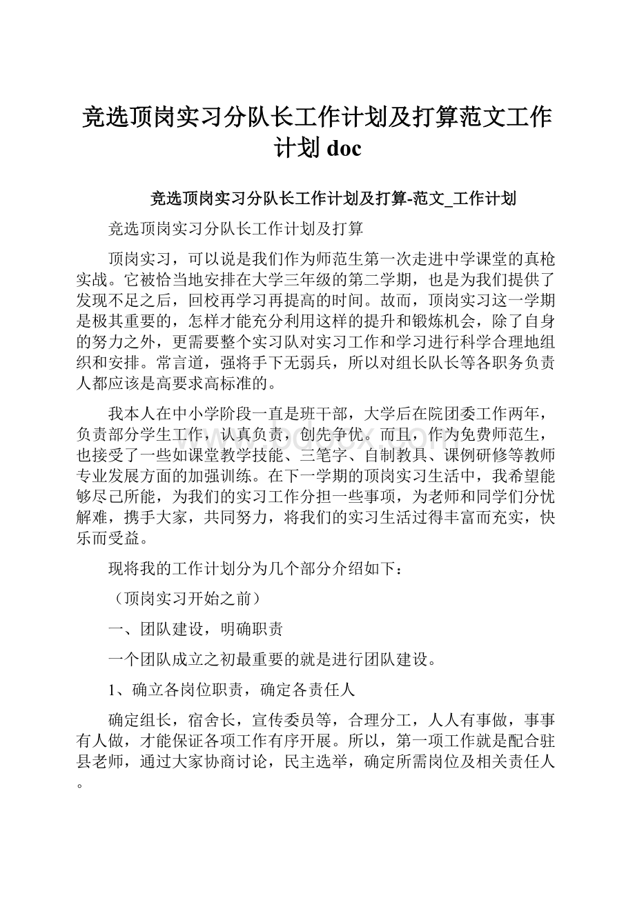 竞选顶岗实习分队长工作计划及打算范文工作计划doc.docx_第1页