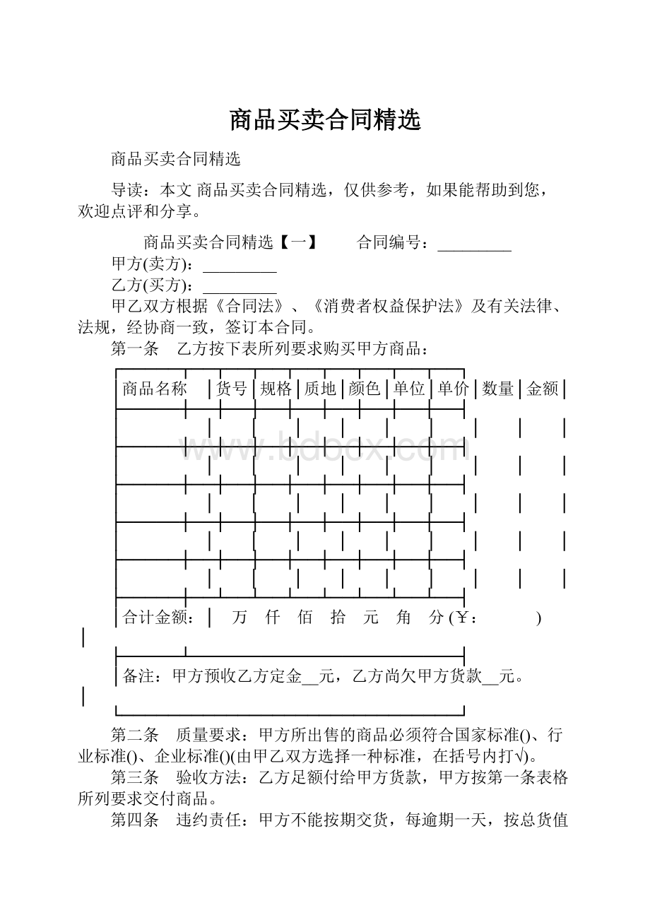 商品买卖合同精选.docx_第1页