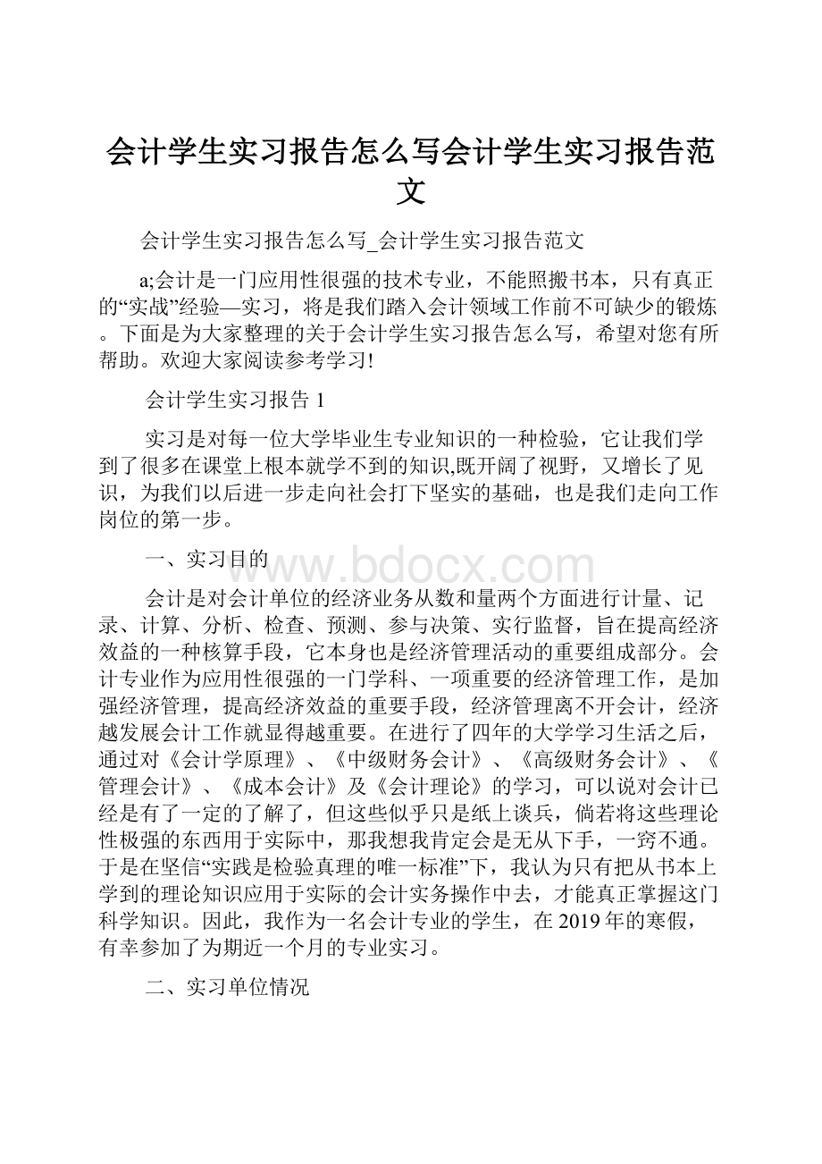 会计学生实习报告怎么写会计学生实习报告范文.docx_第1页