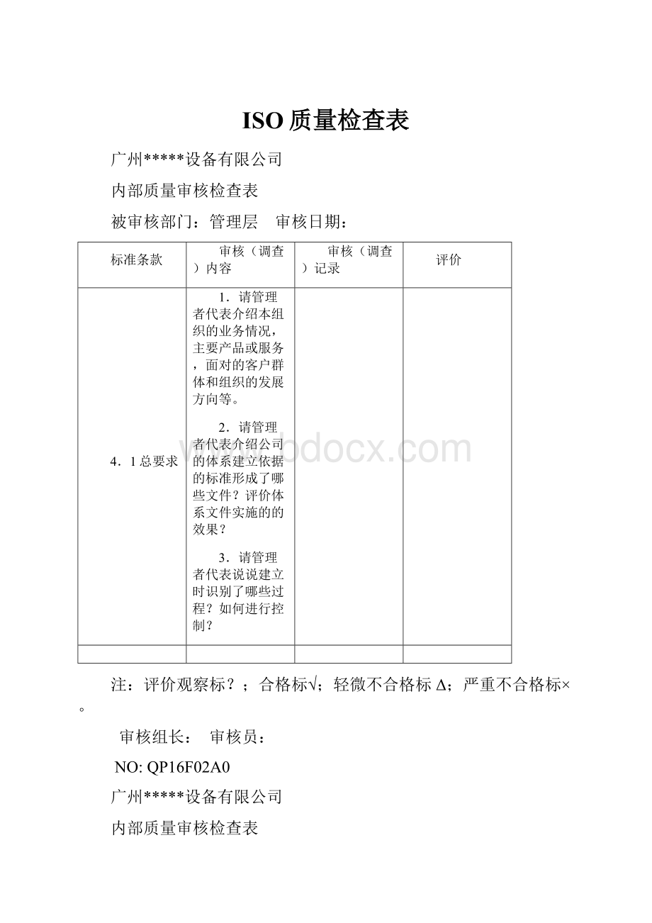 ISO质量检查表.docx