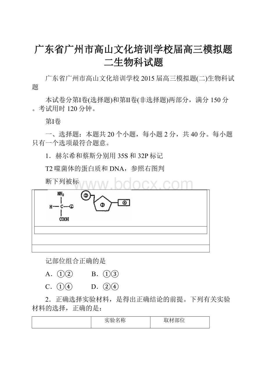 广东省广州市高山文化培训学校届高三模拟题二生物科试题.docx