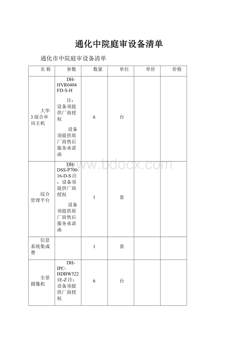 通化中院庭审设备清单.docx