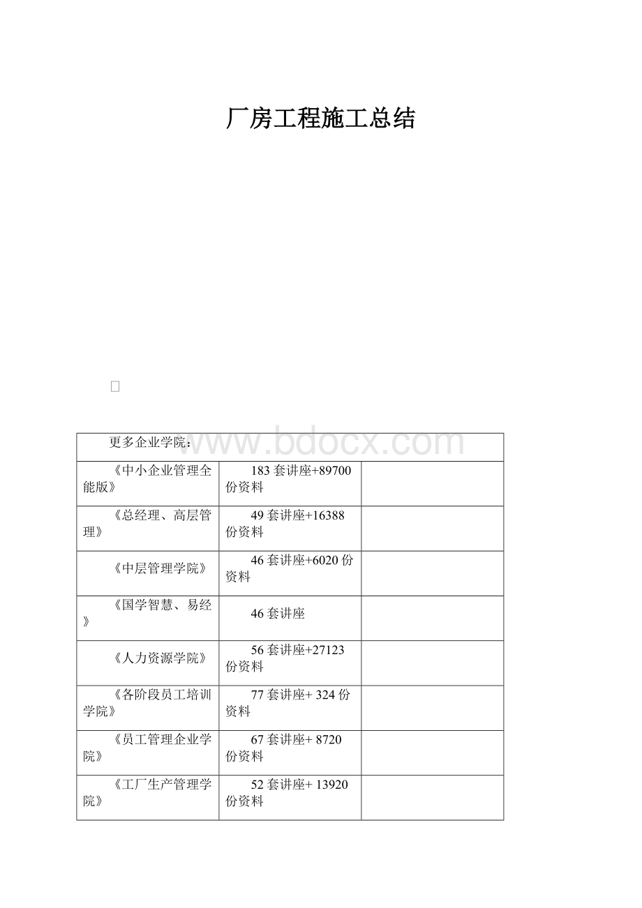 厂房工程施工总结.docx