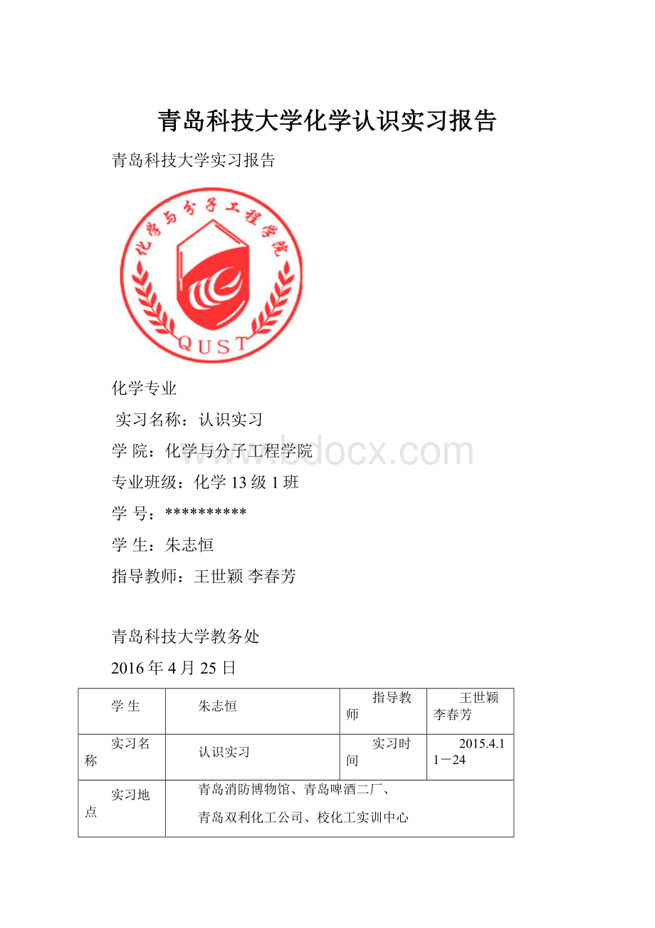 青岛科技大学化学认识实习报告.docx