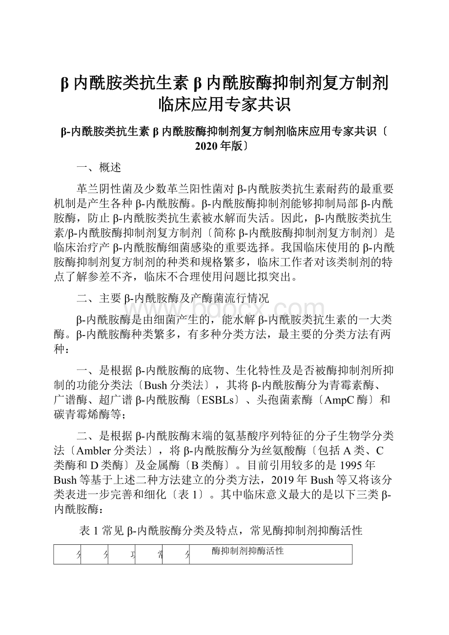 β内酰胺类抗生素β内酰胺酶抑制剂复方制剂临床应用专家共识.docx