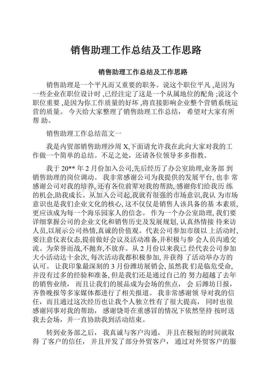 销售助理工作总结及工作思路.docx