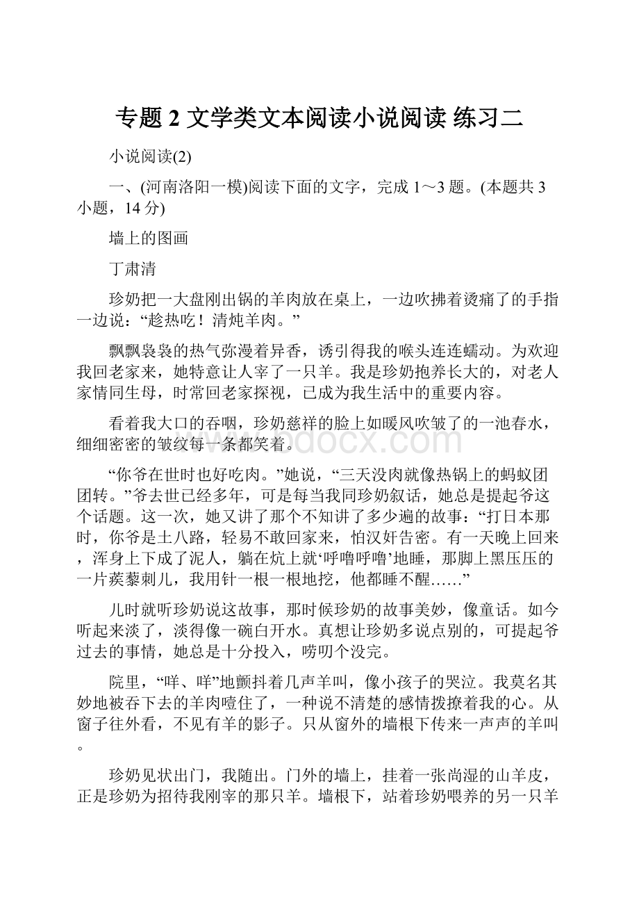 专题2 文学类文本阅读小说阅读 练习二.docx