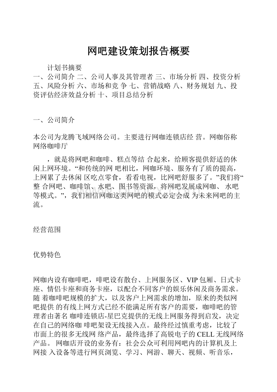 网吧建设策划报告概要.docx