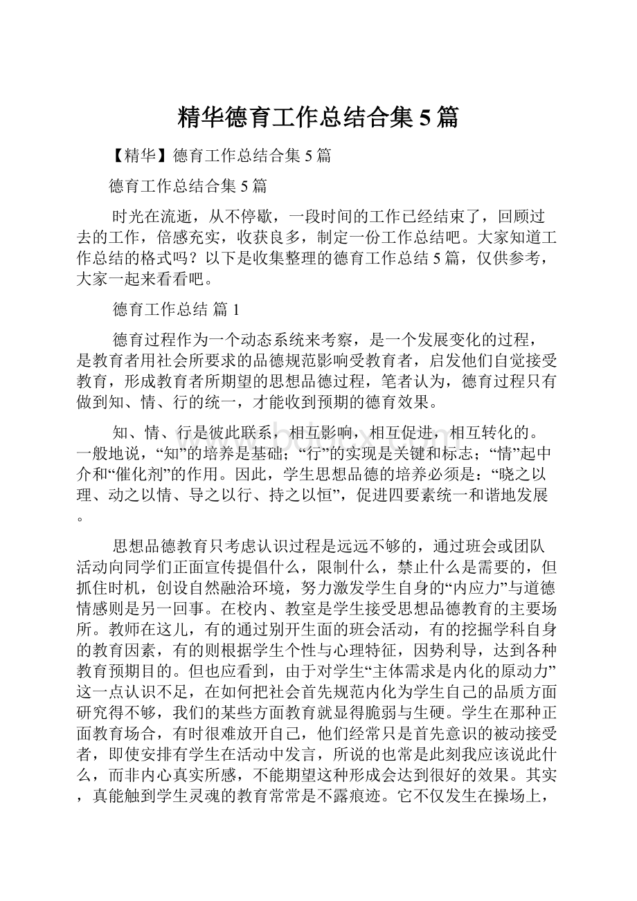 精华德育工作总结合集5篇.docx