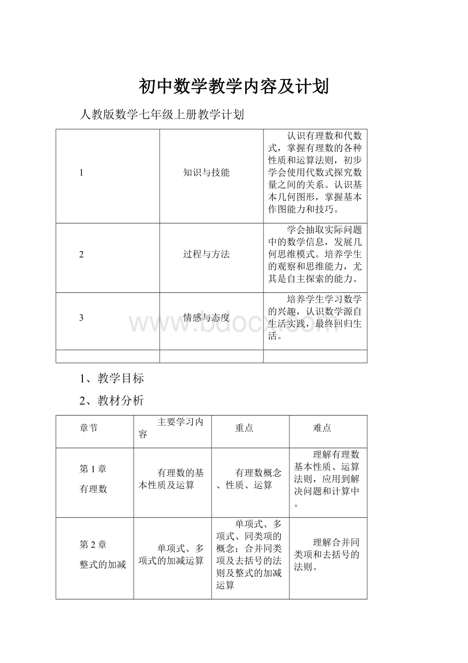 初中数学教学内容及计划.docx_第1页