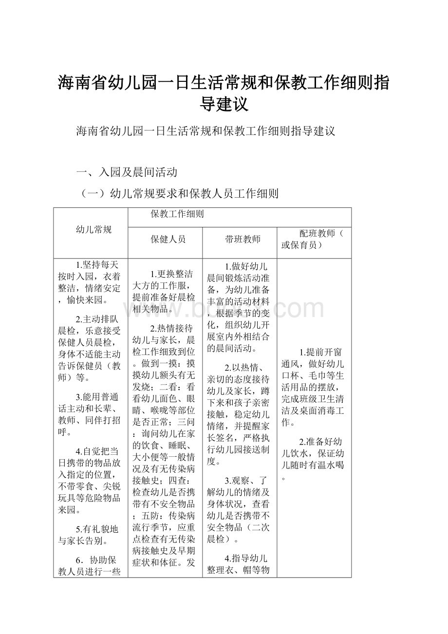 海南省幼儿园一日生活常规和保教工作细则指导建议.docx