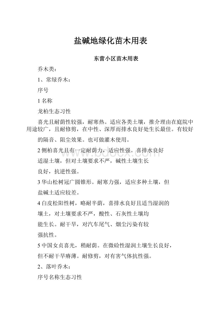 盐碱地绿化苗木用表.docx