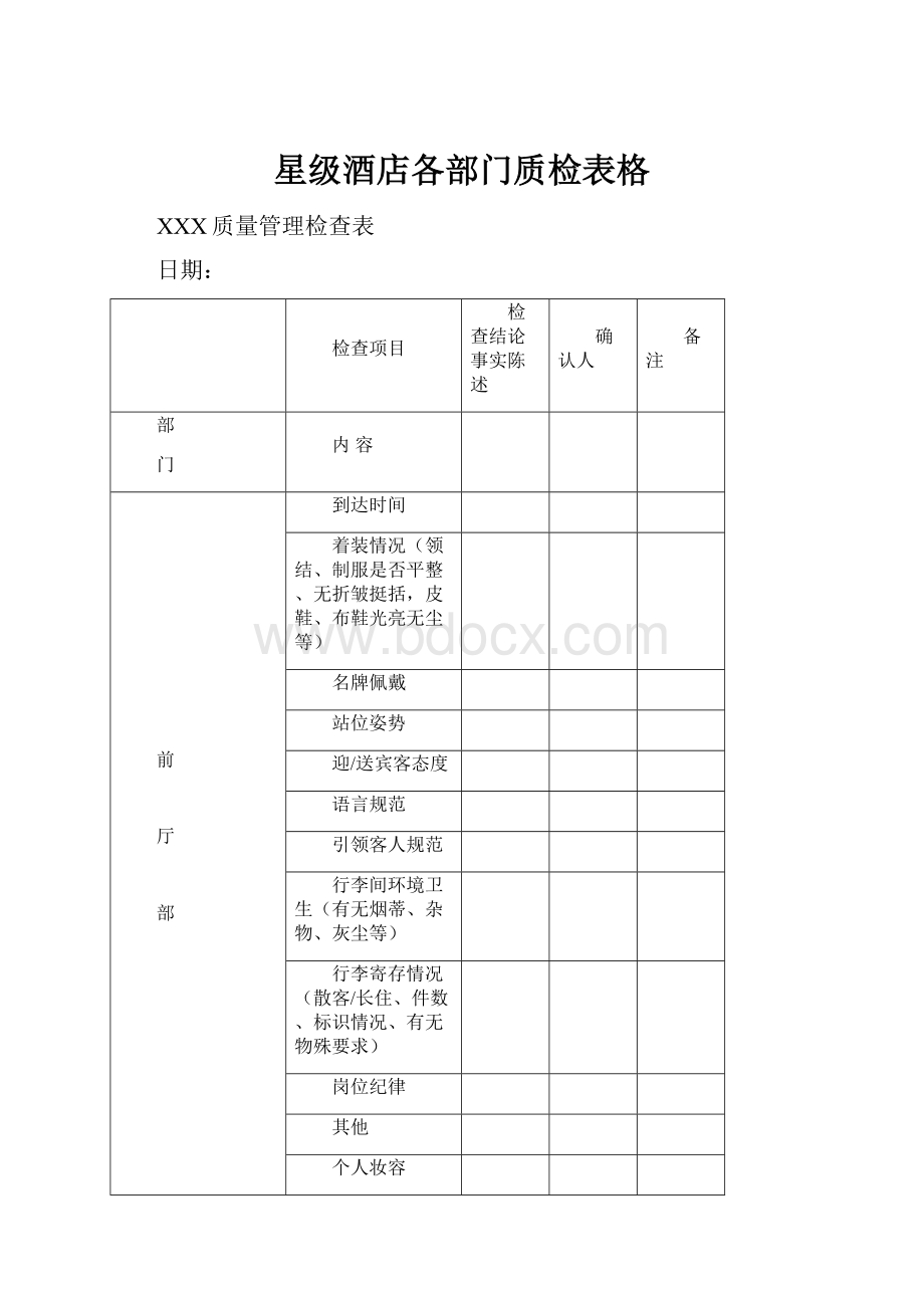 星级酒店各部门质检表格.docx_第1页