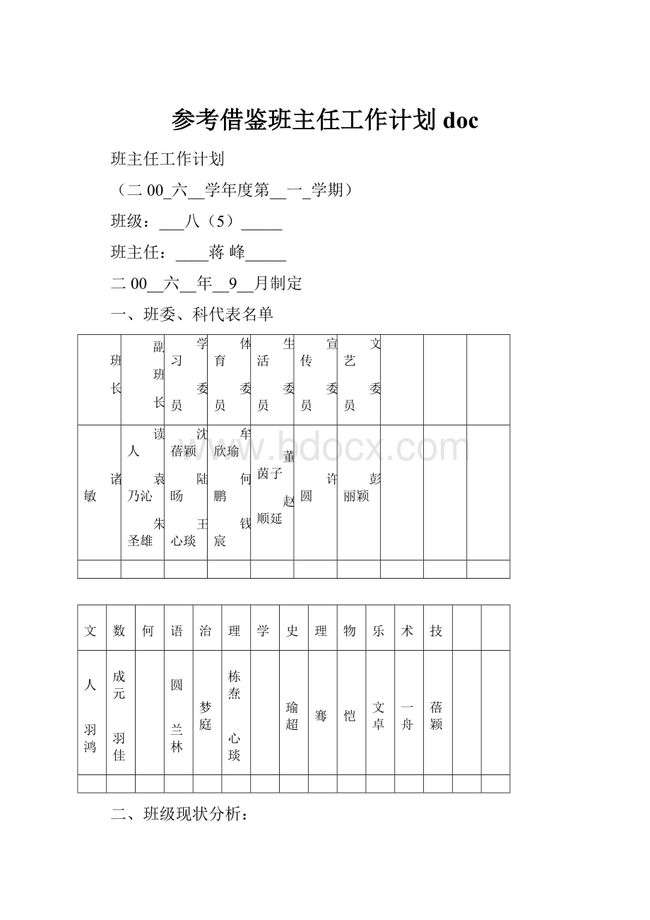 参考借鉴班主任工作计划doc.docx