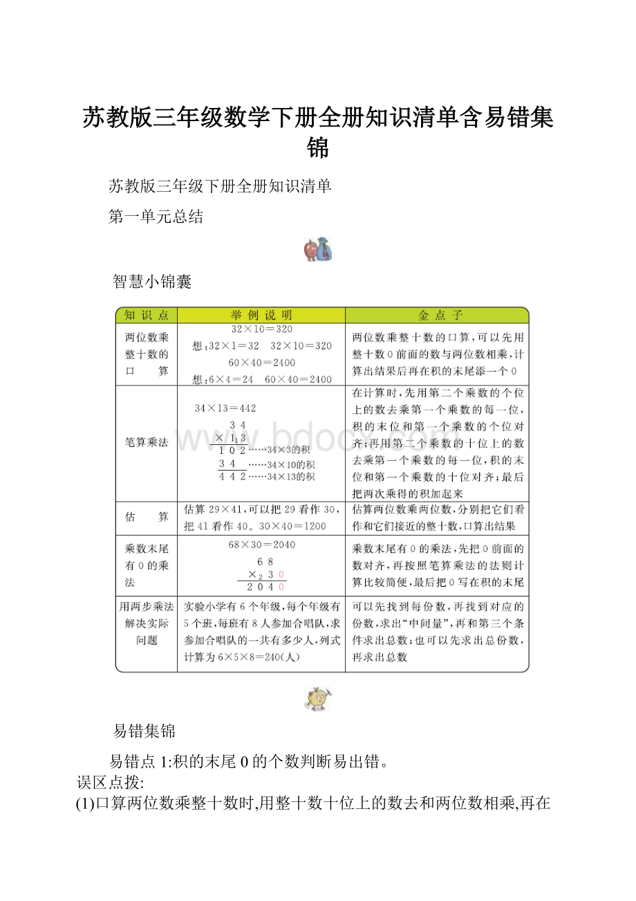 苏教版三年级数学下册全册知识清单含易错集锦.docx_第1页