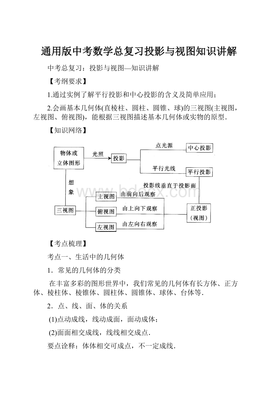 通用版中考数学总复习投影与视图知识讲解.docx