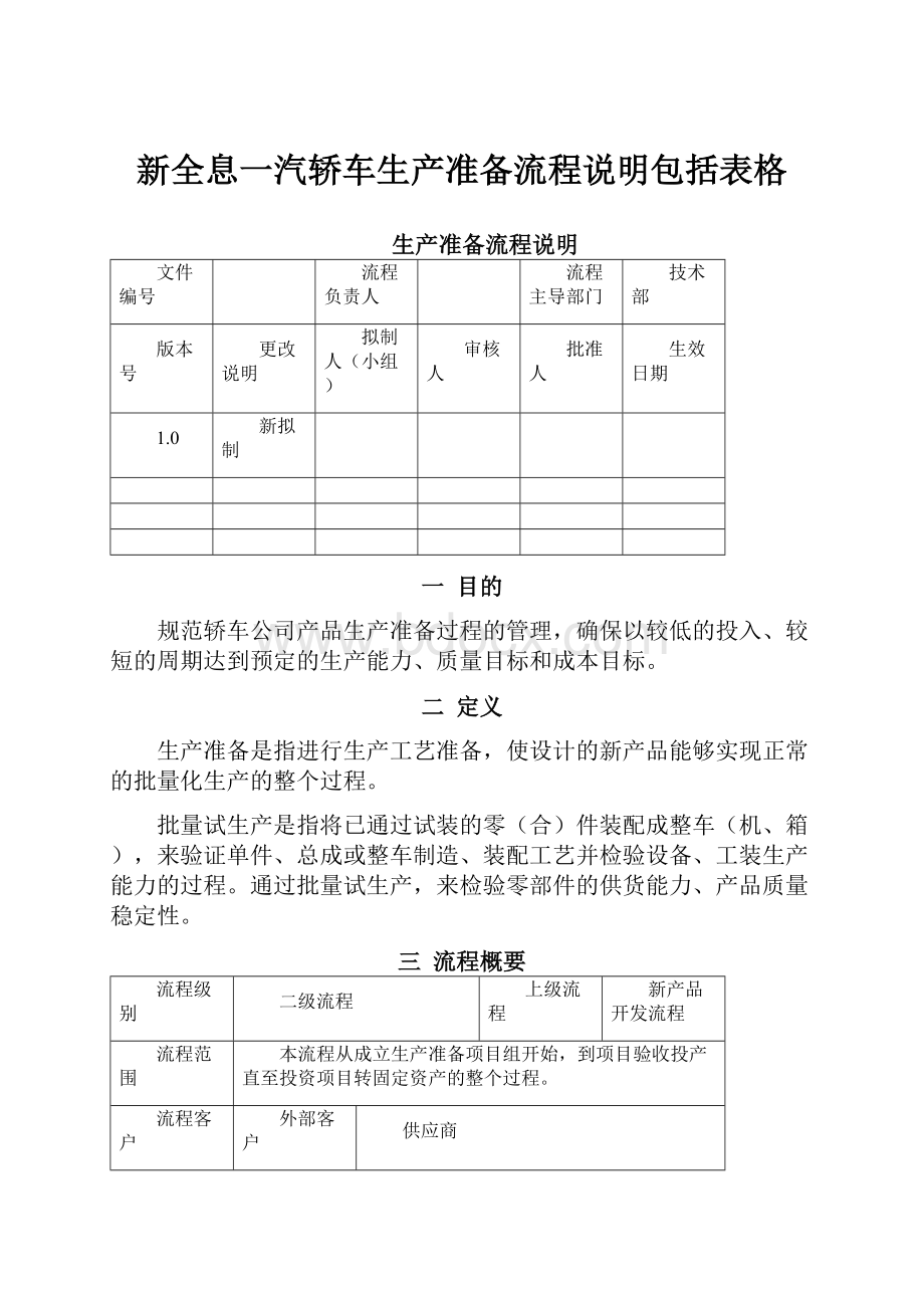 新全息一汽轿车生产准备流程说明包括表格.docx