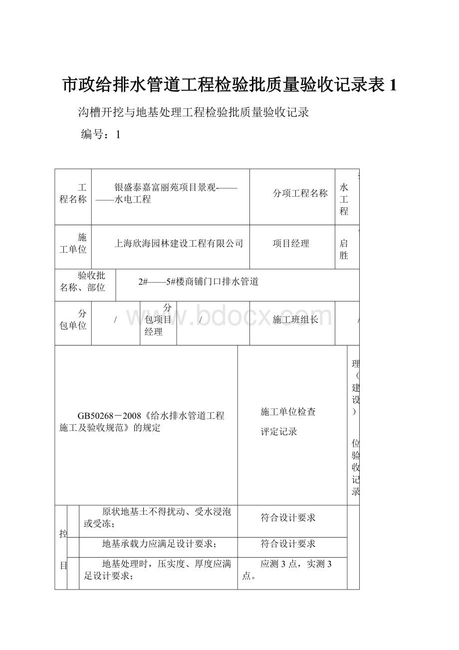 市政给排水管道工程检验批质量验收记录表1.docx