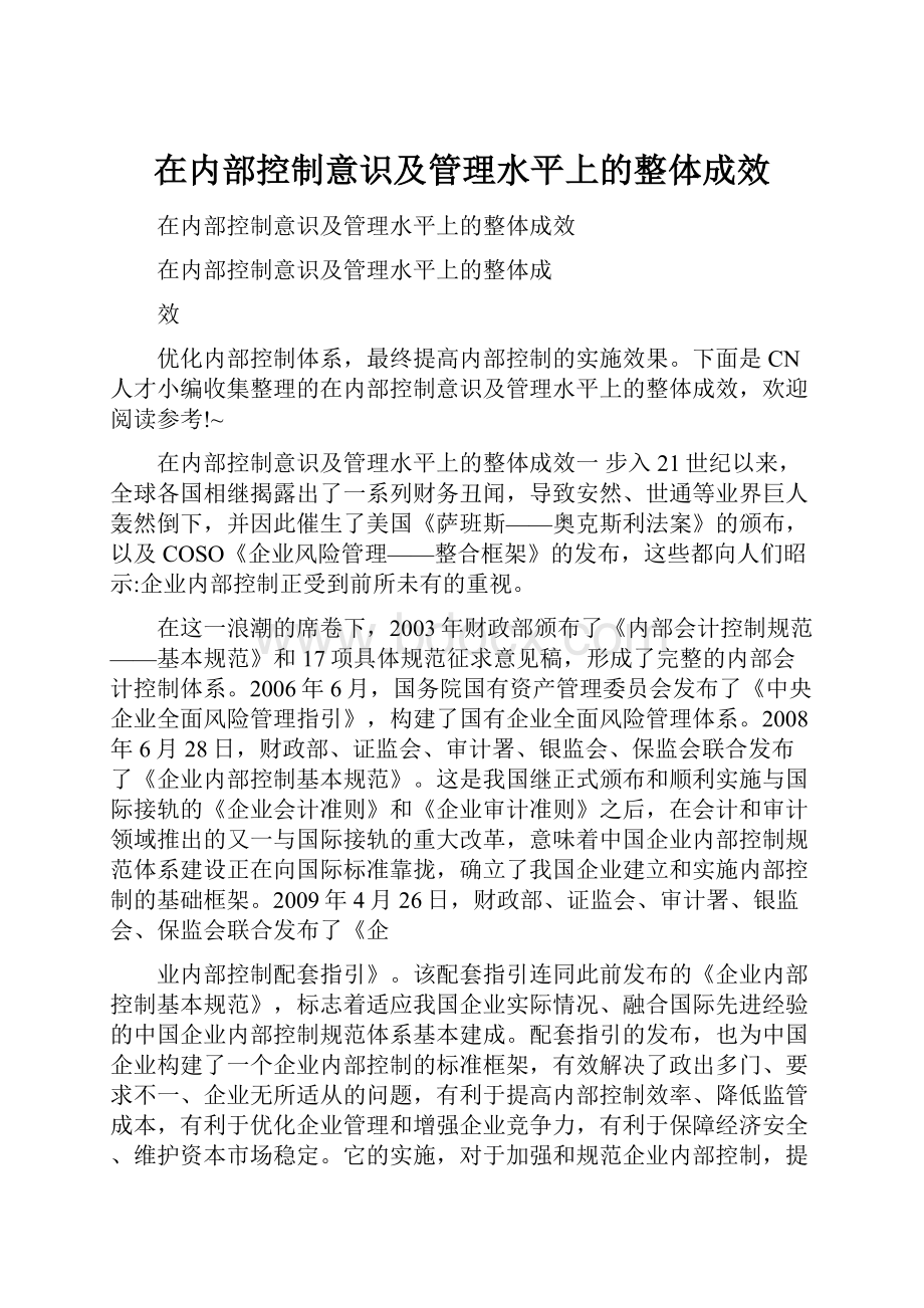 在内部控制意识及管理水平上的整体成效.docx