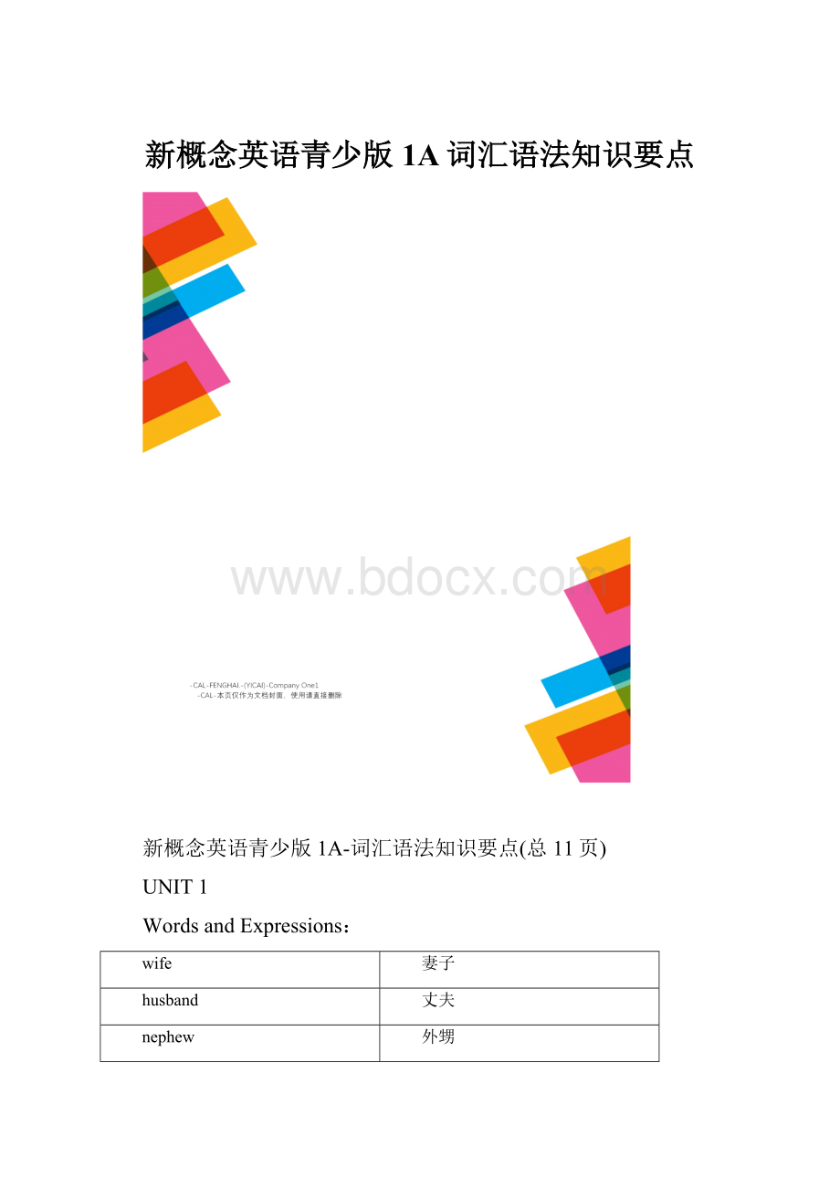 新概念英语青少版1A词汇语法知识要点.docx