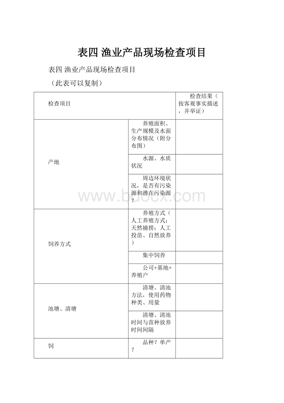 表四 渔业产品现场检查项目.docx