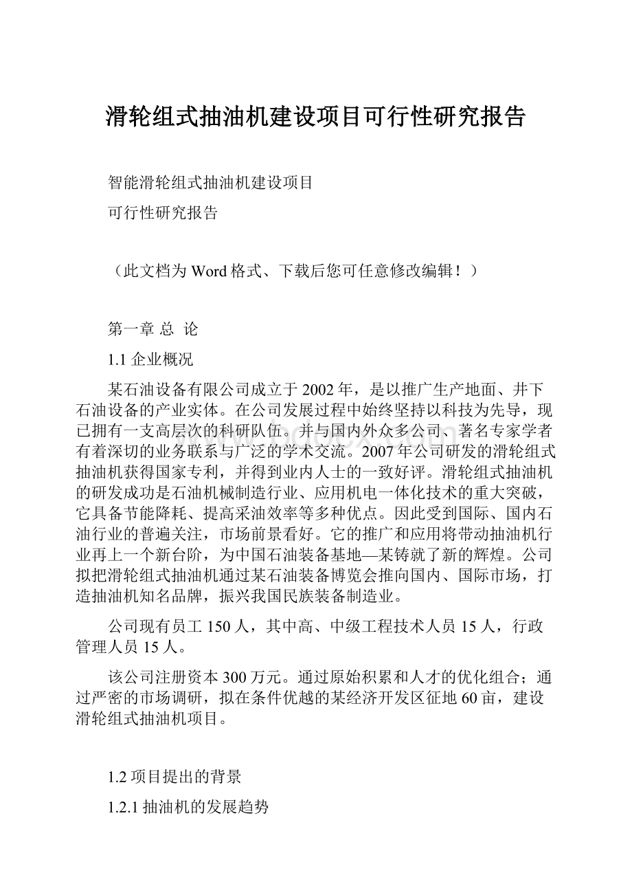 滑轮组式抽油机建设项目可行性研究报告.docx