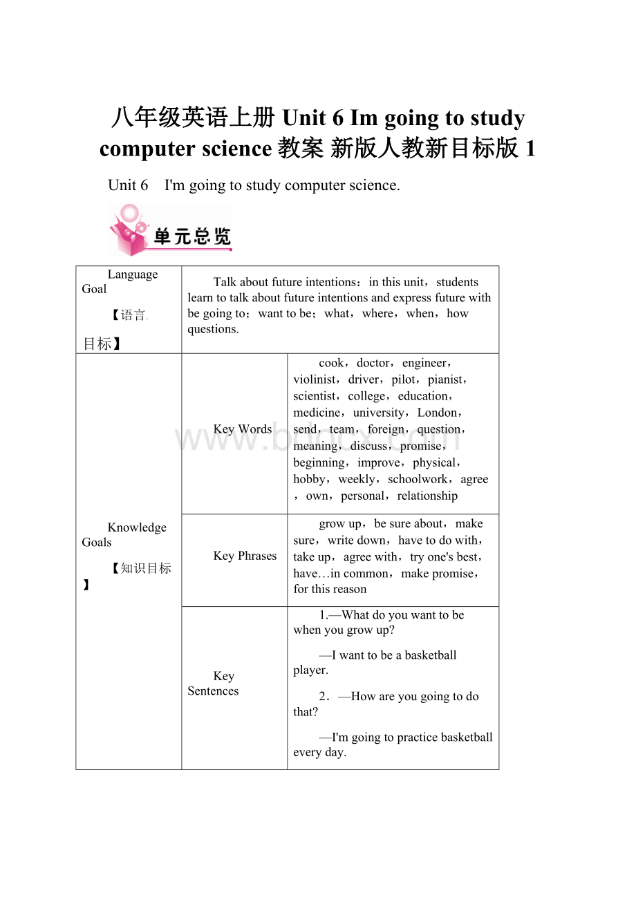 八年级英语上册 Unit 6 Im going to study computer science教案 新版人教新目标版1.docx