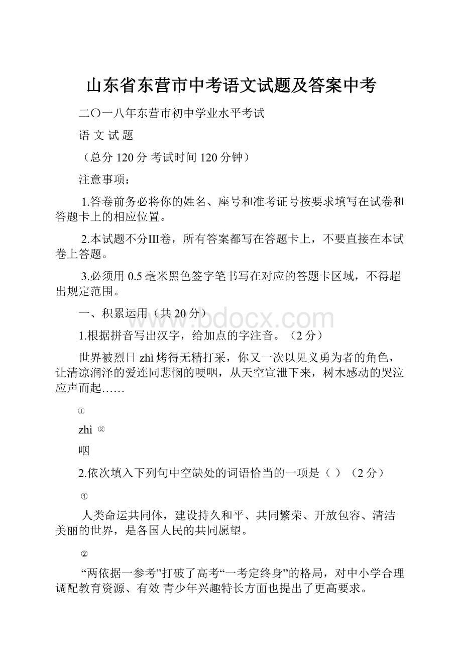 山东省东营市中考语文试题及答案中考.docx_第1页