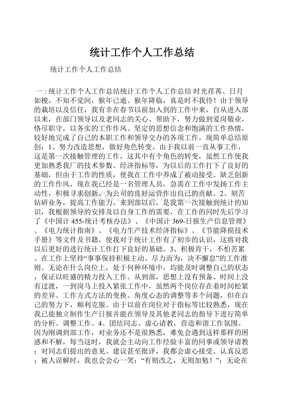 统计工作个人工作总结.docx