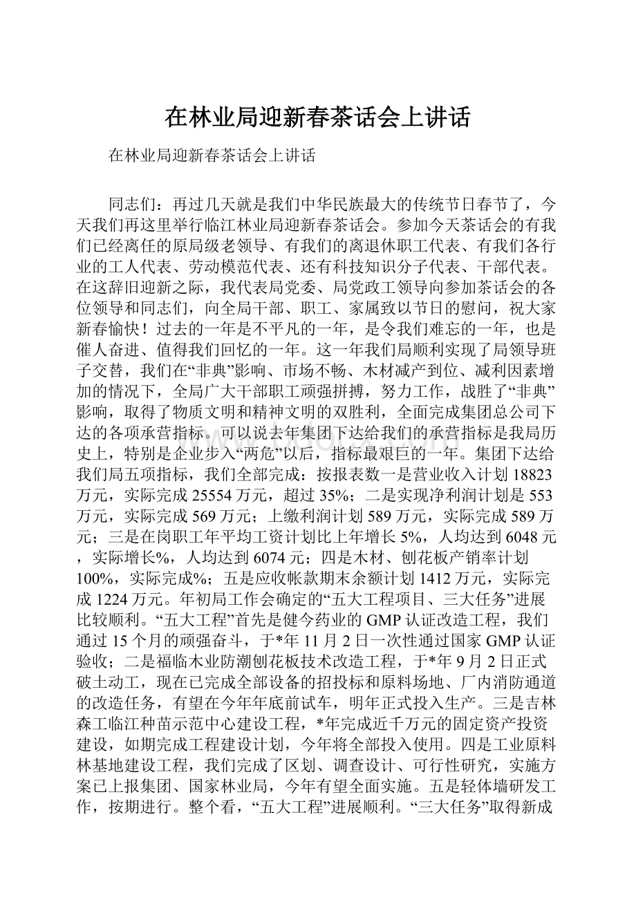 在林业局迎新春茶话会上讲话.docx