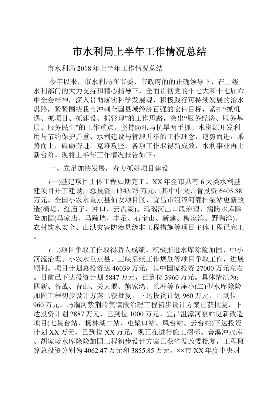 市水利局上半年工作情况总结.docx