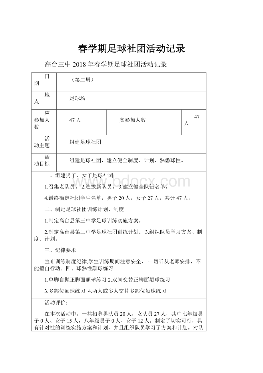 春学期足球社团活动记录.docx_第1页