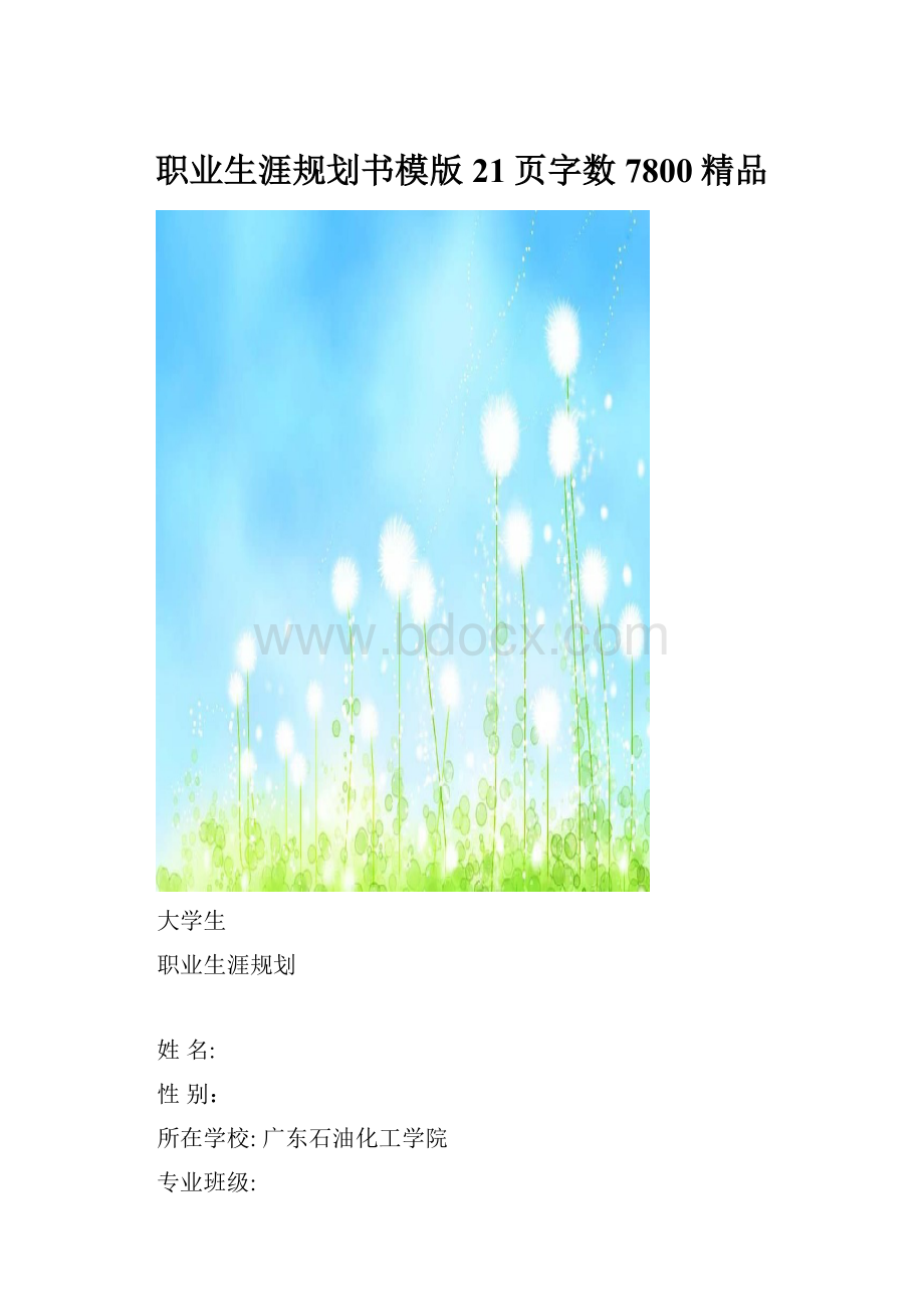 职业生涯规划书模版21页字数7800精品.docx_第1页