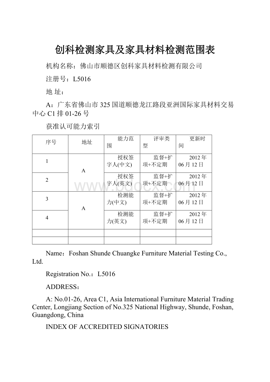 创科检测家具及家具材料检测范围表.docx