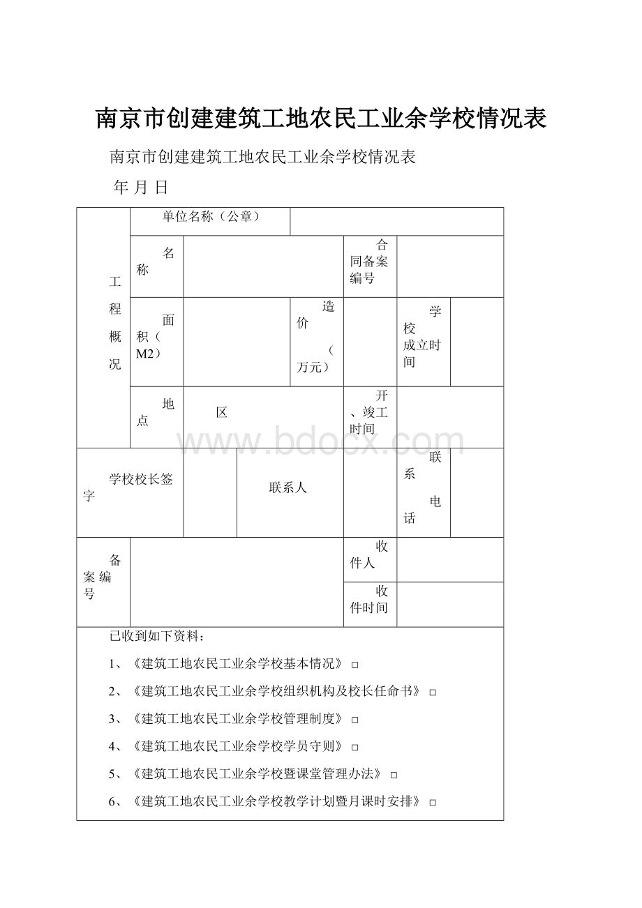 南京市创建建筑工地农民工业余学校情况表.docx_第1页