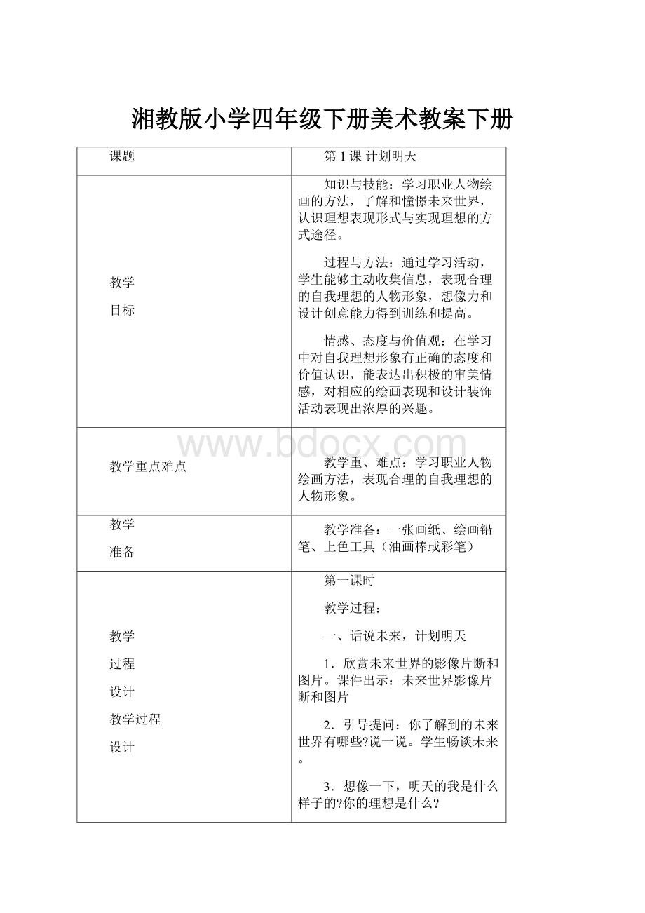 湘教版小学四年级下册美术教案下册.docx_第1页