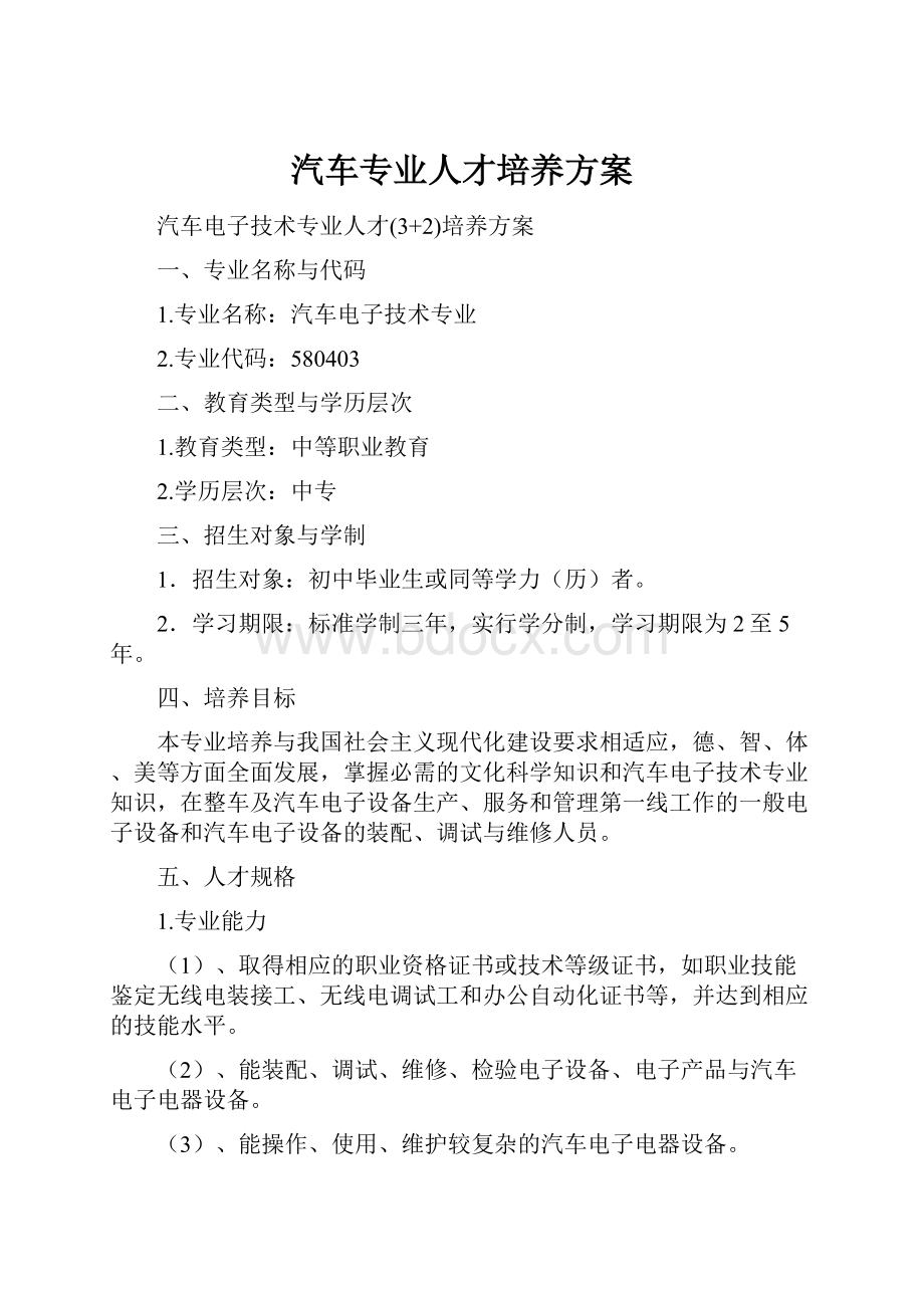 汽车专业人才培养方案.docx