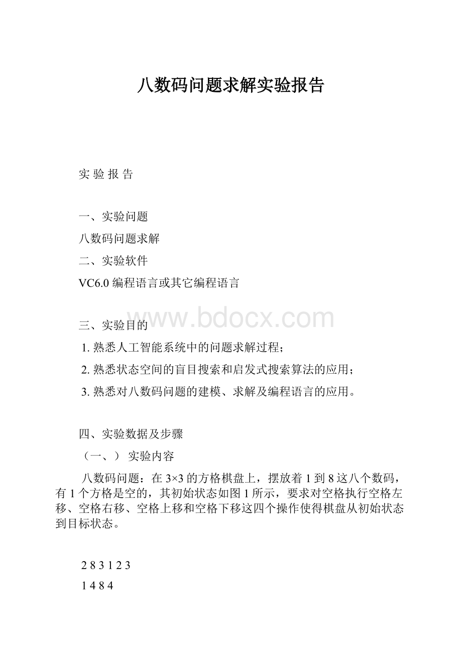 八数码问题求解实验报告.docx