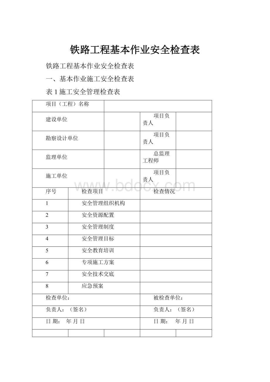 铁路工程基本作业安全检查表.docx_第1页